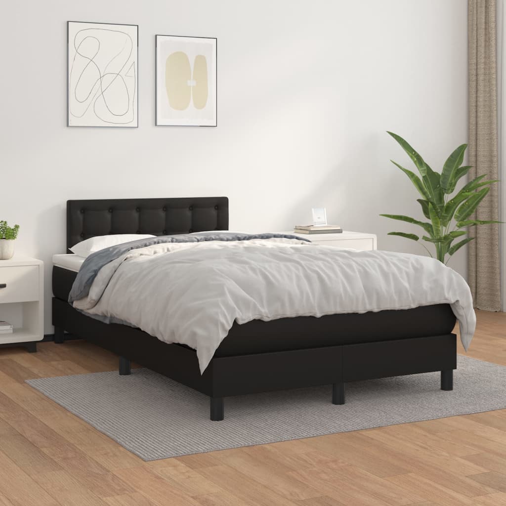 Κρεβάτι Boxspring με Στρώμα Μαύρο 120x190εκ.από Συνθετικό Δέρμα