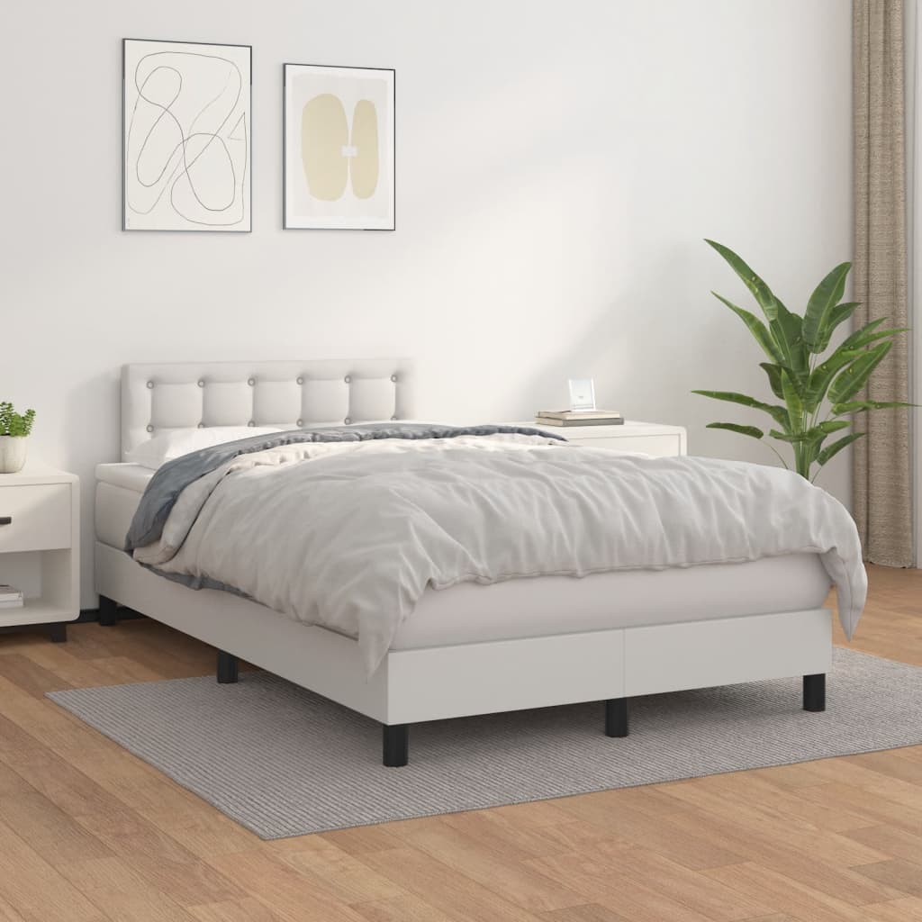 Κρεβάτι Boxspring με Στρώμα Λευκό 120x190εκ.από Συνθετικό Δέρμα