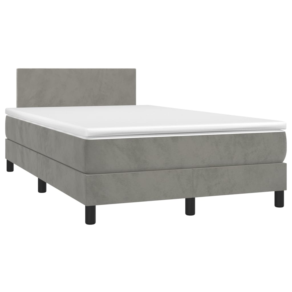 Κρεβάτι Boxspring με Στρώμα Ανοιχτό Γκρι 120x190 εκ. Βελούδινο