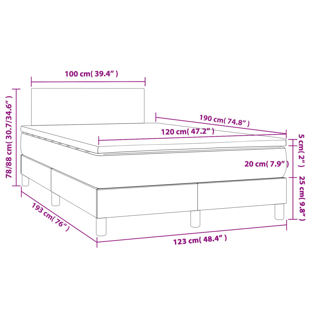 Κρεβάτι Boxspring με Στρώμα Ανοιχτό Γκρι 120x190 εκ. Βελούδινο
