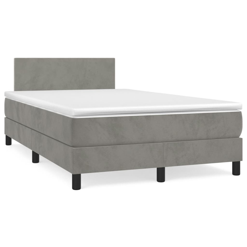 Κρεβάτι Boxspring με Στρώμα Ανοιχτό Γκρι 120x190 εκ. Βελούδινο