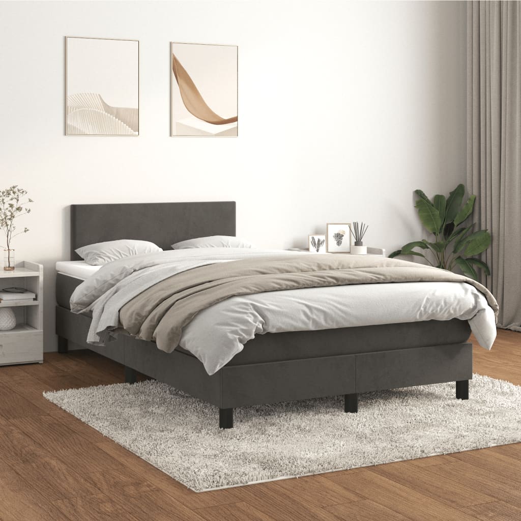 Κρεβάτι Boxspring με Στρώμα Σκούρο Γκρι 120x190 εκ. Βελούδινο