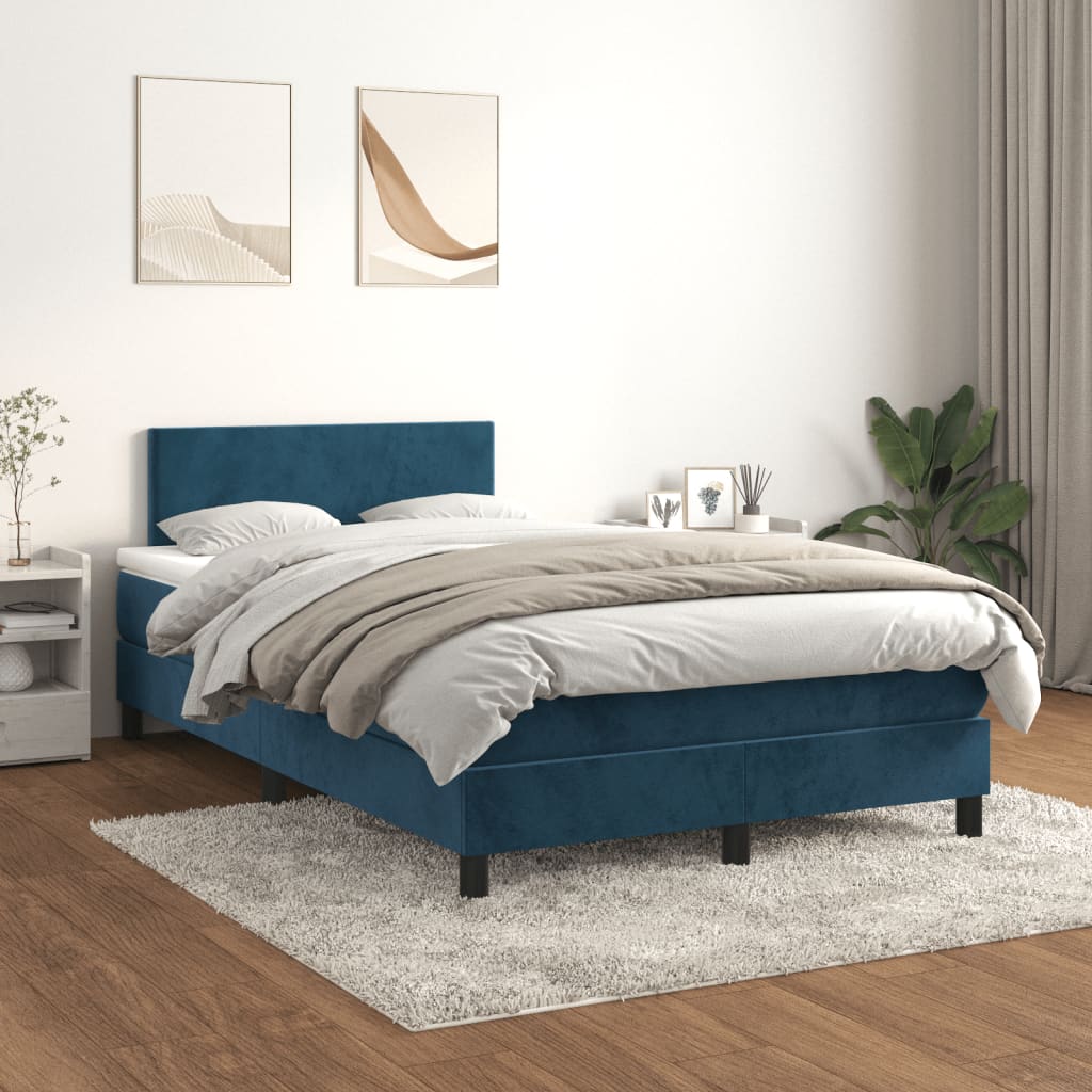 Κρεβάτι Boxspring με Στρώμα Σκούρο Μπλε 120x190 εκ. Βελούδινο