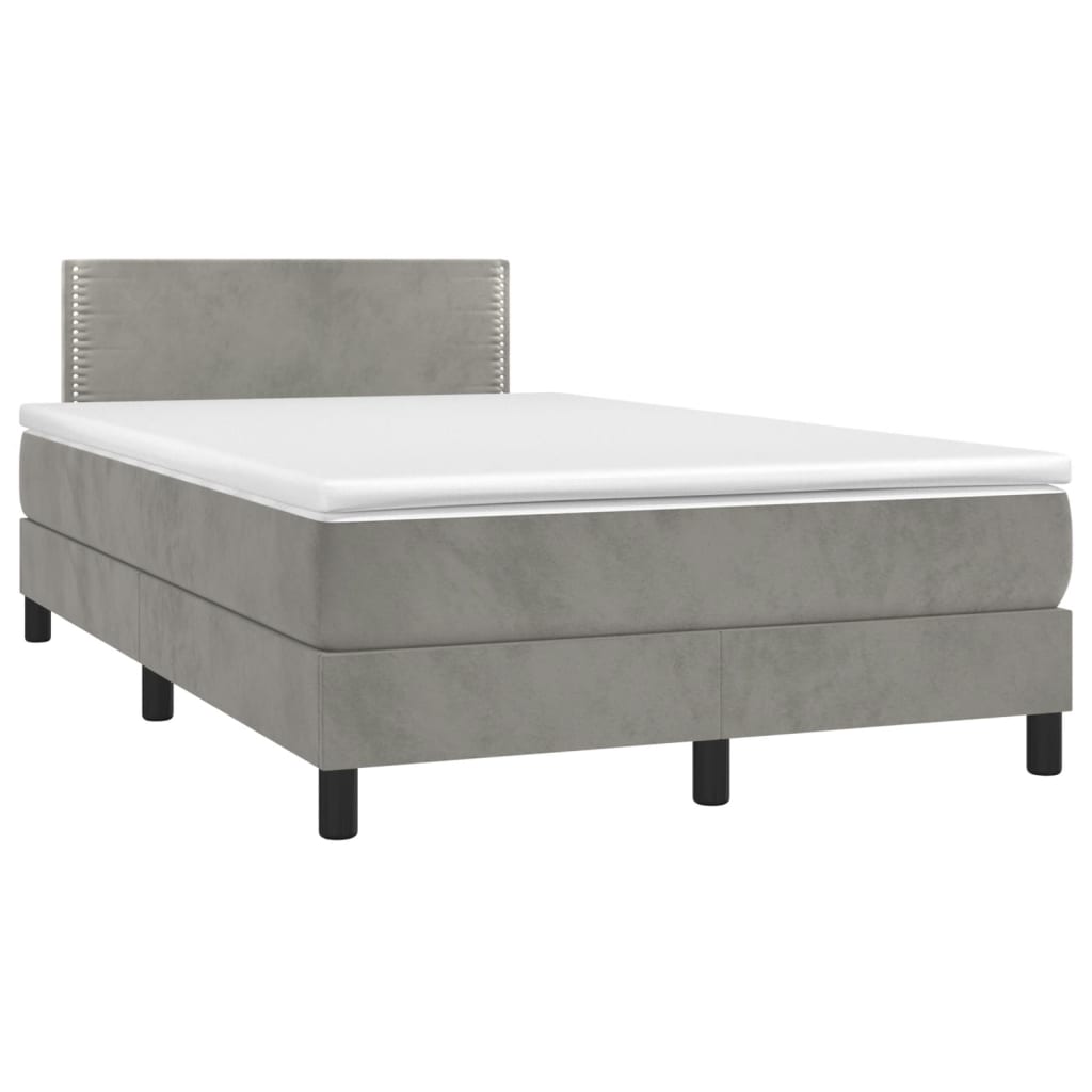 Κρεβάτι Boxspring με Στρώμα Ανοιχτό Γκρι 120x190 εκ. Βελούδινο