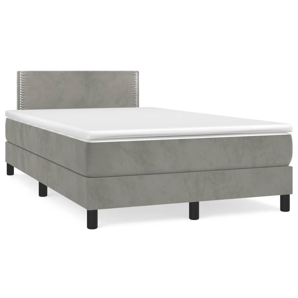 Κρεβάτι Boxspring με Στρώμα Ανοιχτό Γκρι 120x190 εκ. Βελούδινο