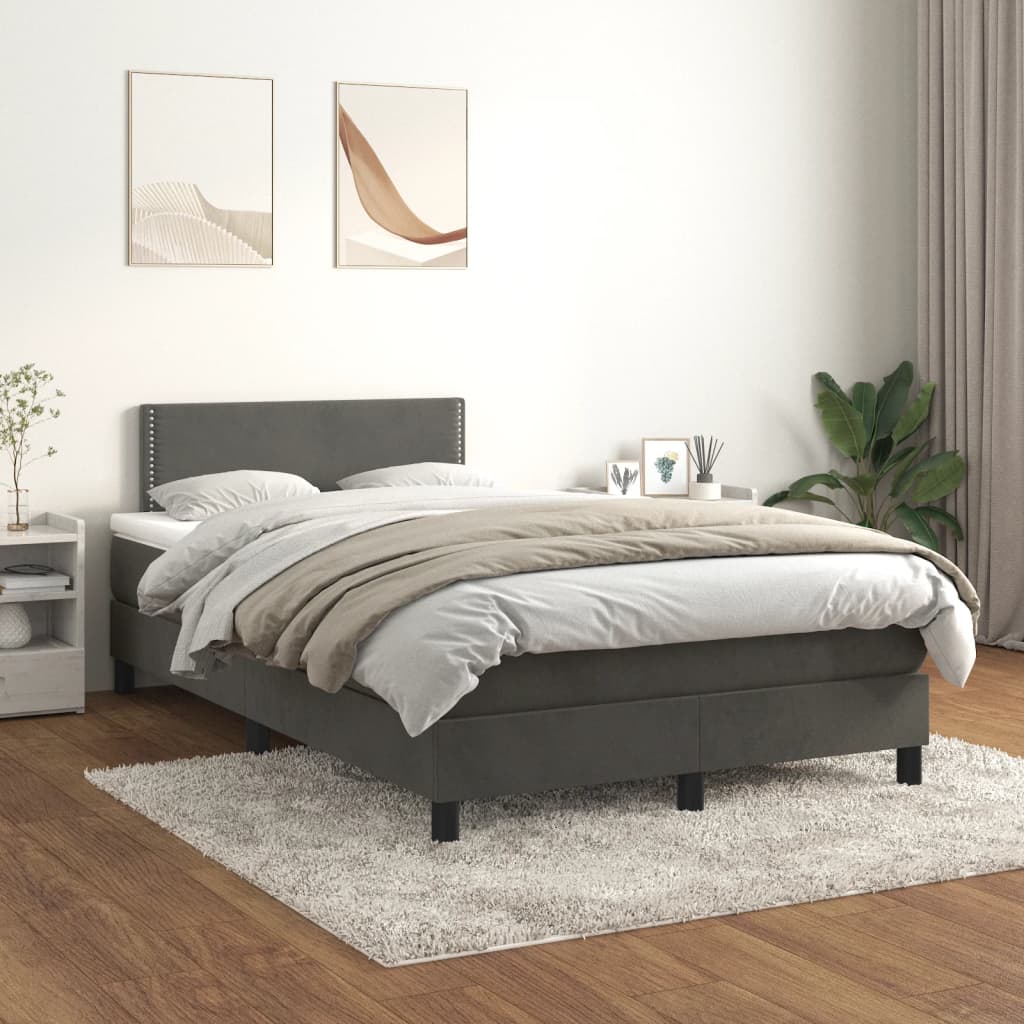Κρεβάτι Boxspring με Στρώμα Σκούρο Γκρι 120x190 εκ. Βελούδινο