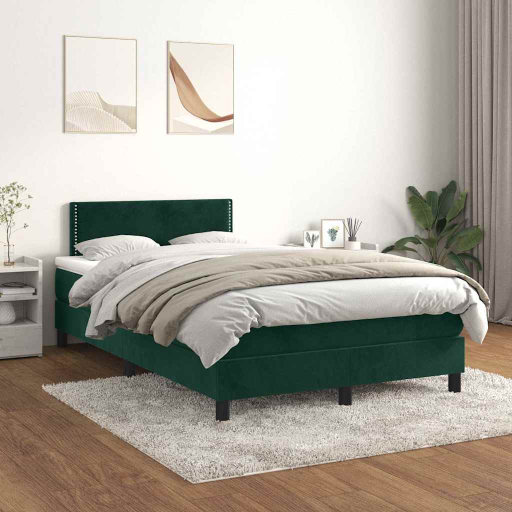 Κρεβάτι Boxspring με Στρώμα Σκούρο Πράσινο 120x190εκ. Βελούδινο
