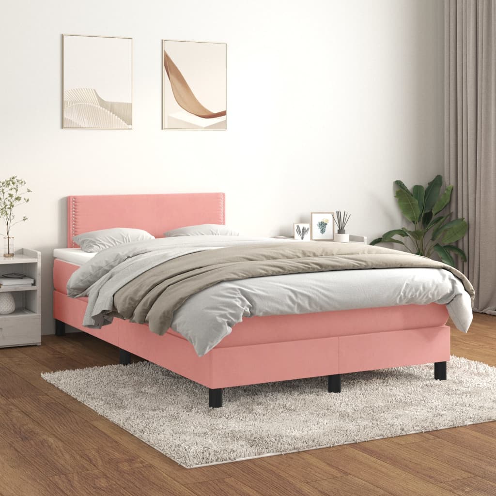 Κρεβάτι Boxspring με Στρώμα Ροζ 120x190 εκ. Βελούδινο