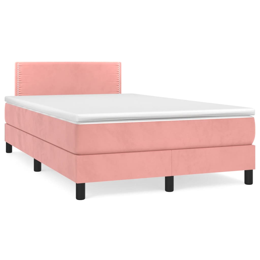 Κρεβάτι Boxspring με Στρώμα Ροζ 120x190 εκ. Βελούδινο