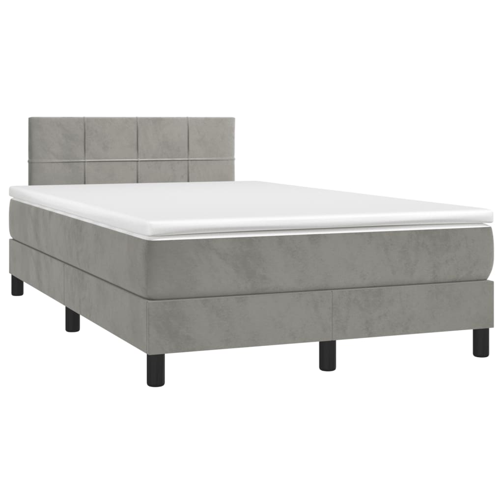 Κρεβάτι Boxspring με Στρώμα Ανοιχτό Γκρι 120x190 εκ. Βελούδινο