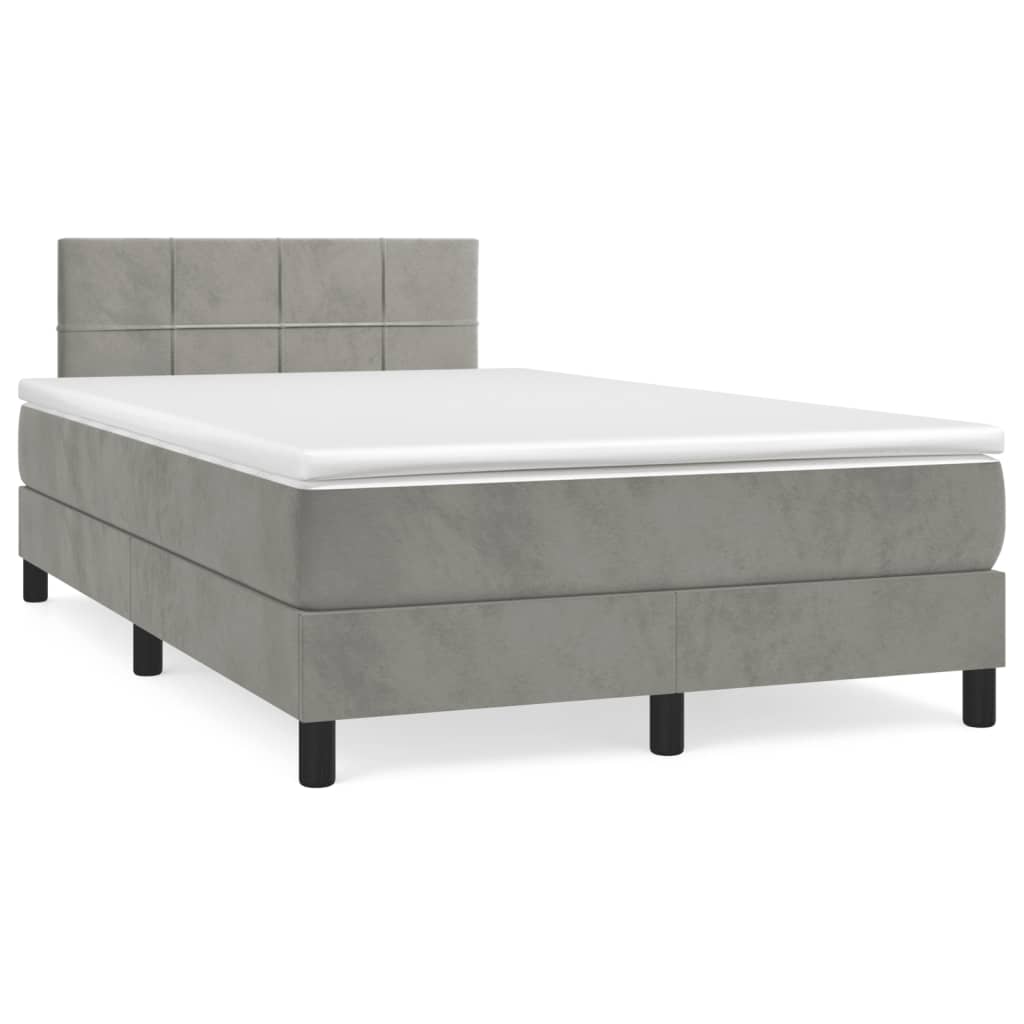 Κρεβάτι Boxspring με Στρώμα Ανοιχτό Γκρι 120x190 εκ. Βελούδινο