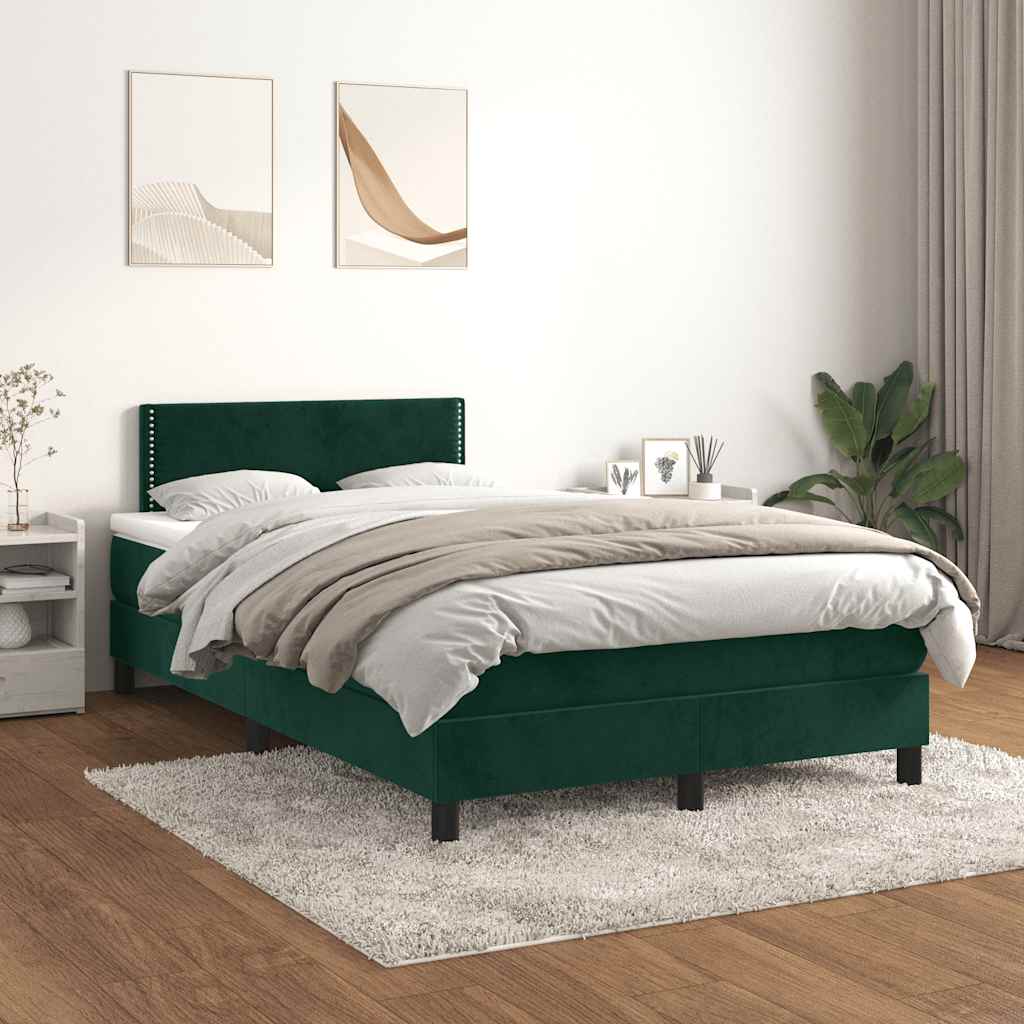Κρεβάτι Boxspring με Στρώμα Σκούρο Πράσινο 120x190εκ. Βελούδινο
