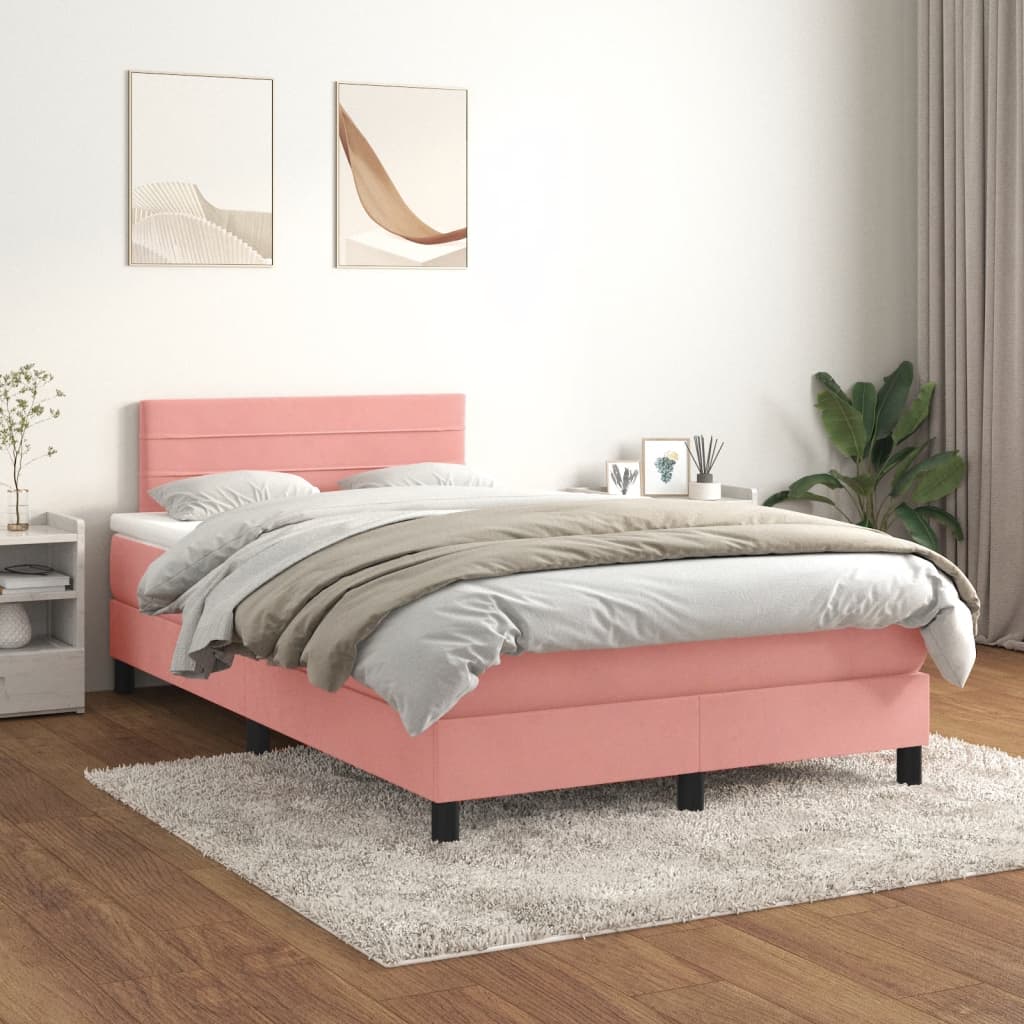 Κρεβάτι Boxspring με Στρώμα Ροζ 120x190 εκ. Βελούδινο