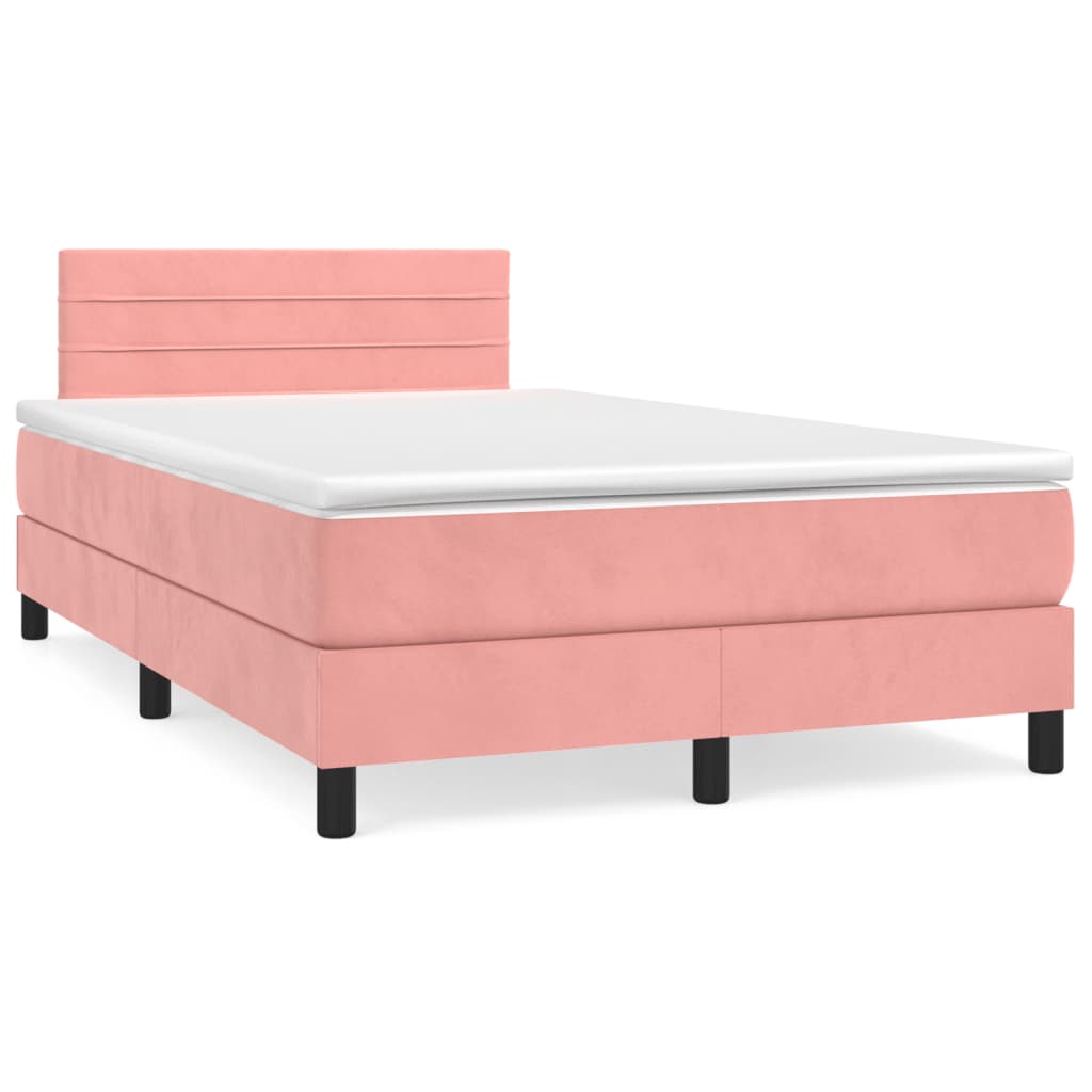 Κρεβάτι Boxspring με Στρώμα Ροζ 120x190 εκ. Βελούδινο