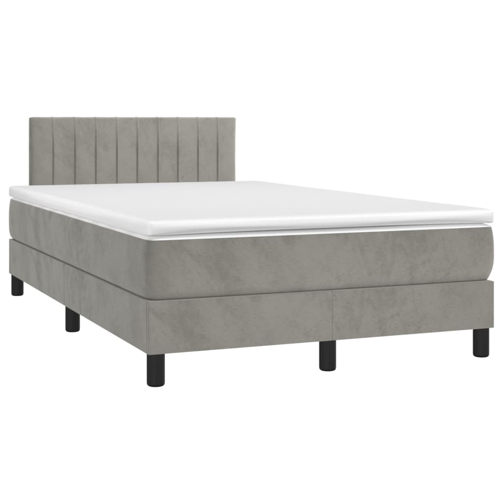 Κρεβάτι Boxspring με Στρώμα Ανοιχτό Γκρι 120x190 εκ. Βελούδινο