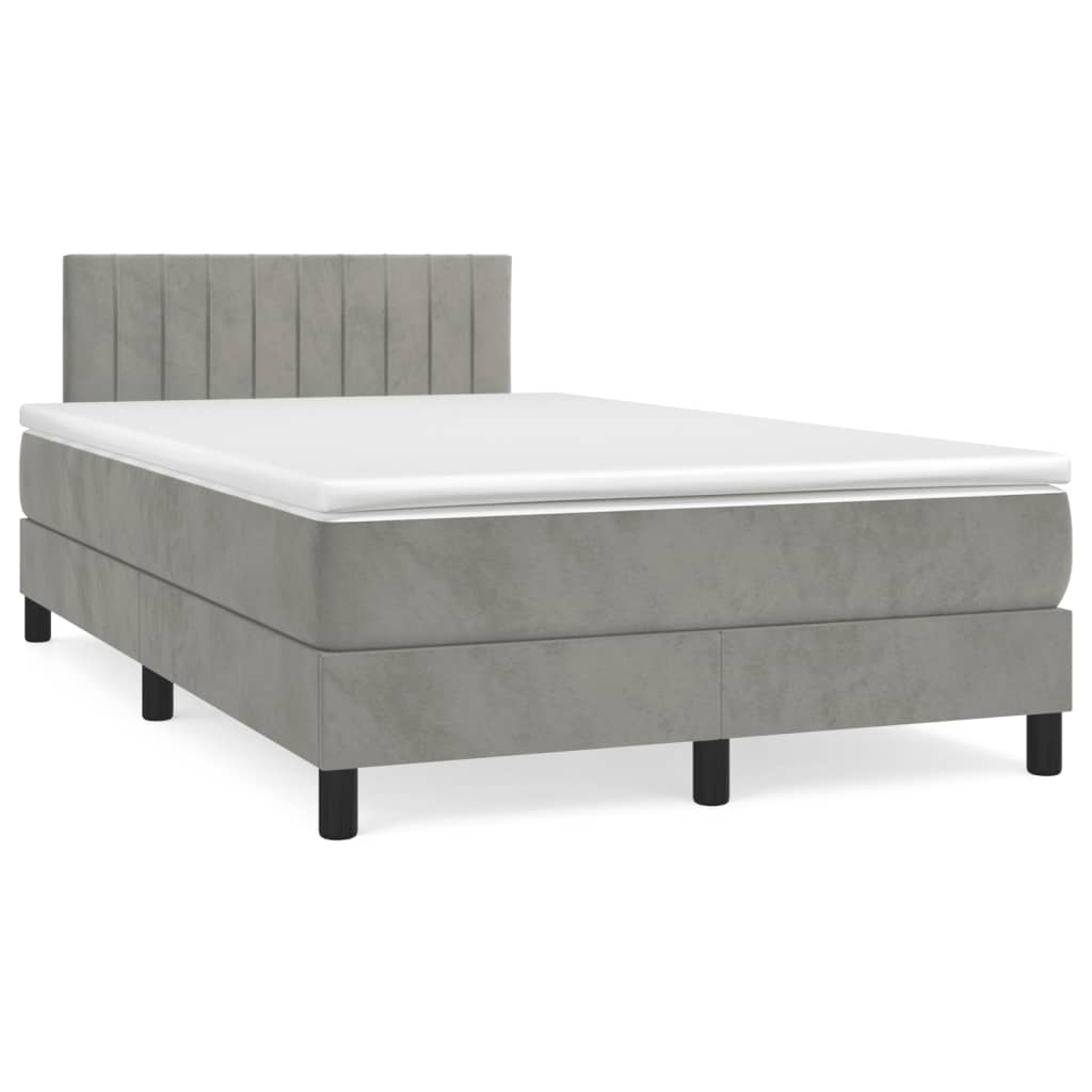 Κρεβάτι Boxspring με Στρώμα Ανοιχτό Γκρι 120x190 εκ. Βελούδινο