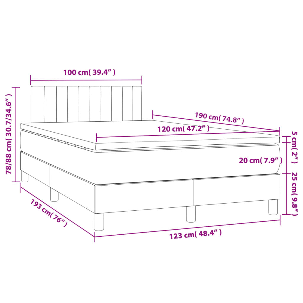 Κρεβάτι Boxspring με Στρώμα Σκούρο Γκρι 120x190 εκ. Βελούδινο