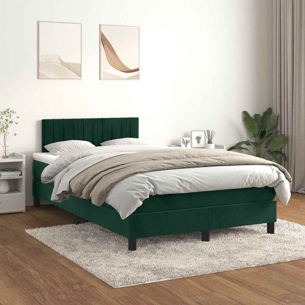 Κρεβάτι Boxspring με Στρώμα Σκούρο Πράσινο 120x190εκ. Βελούδινο