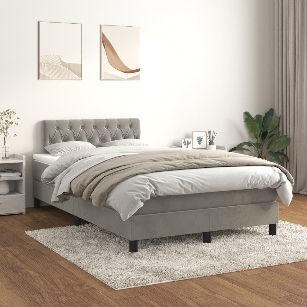 Κρεβάτι Boxspring με Στρώμα Ανοιχτό Γκρι 120x190 εκ. Βελούδινο