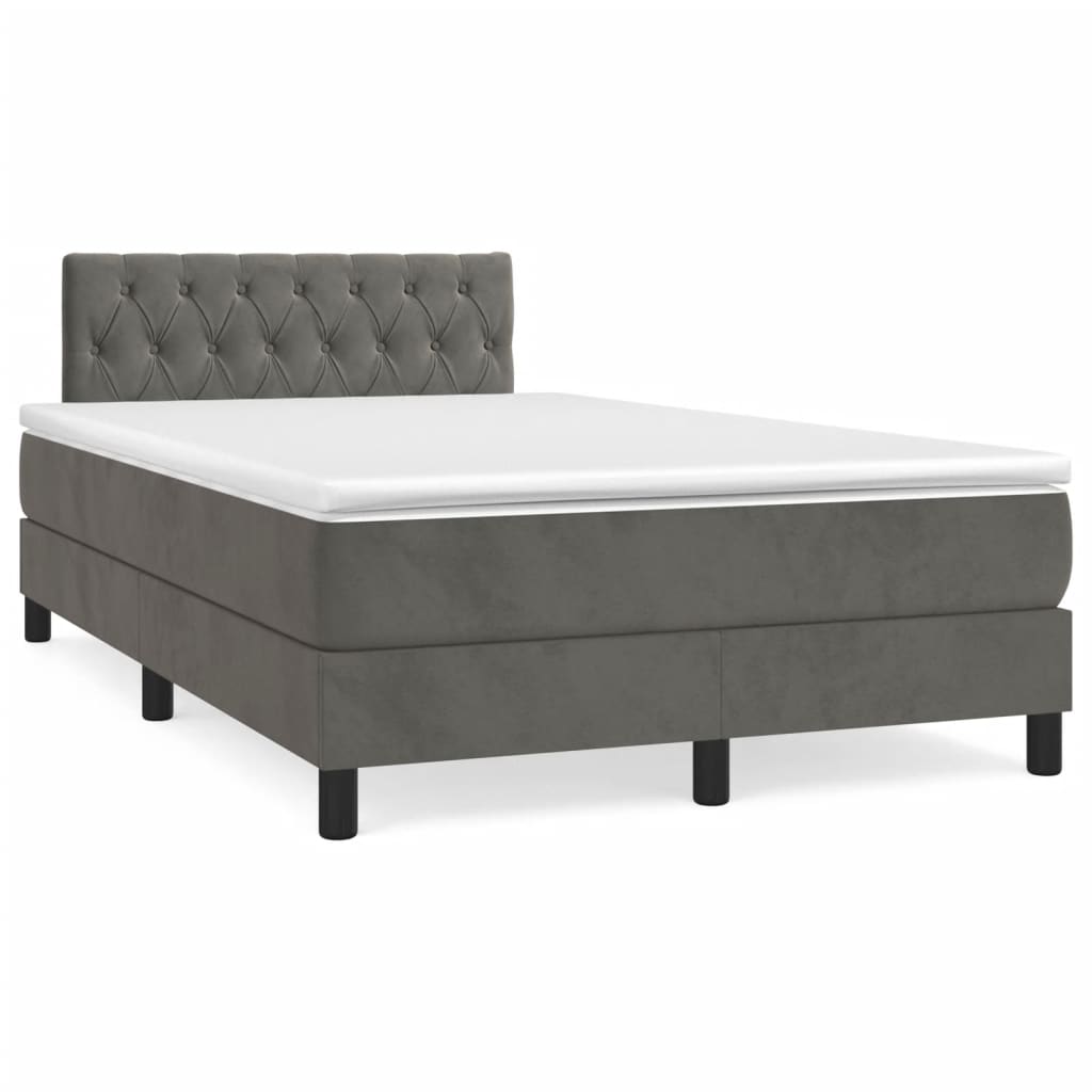 Κρεβάτι Boxspring με Στρώμα Σκούρο Γκρι 120x190 εκ. Βελούδινο