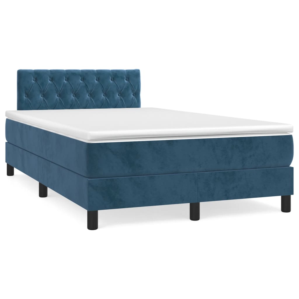 Κρεβάτι Boxspring με Στρώμα Σκούρο Μπλε 120x190 εκ. Βελούδινο