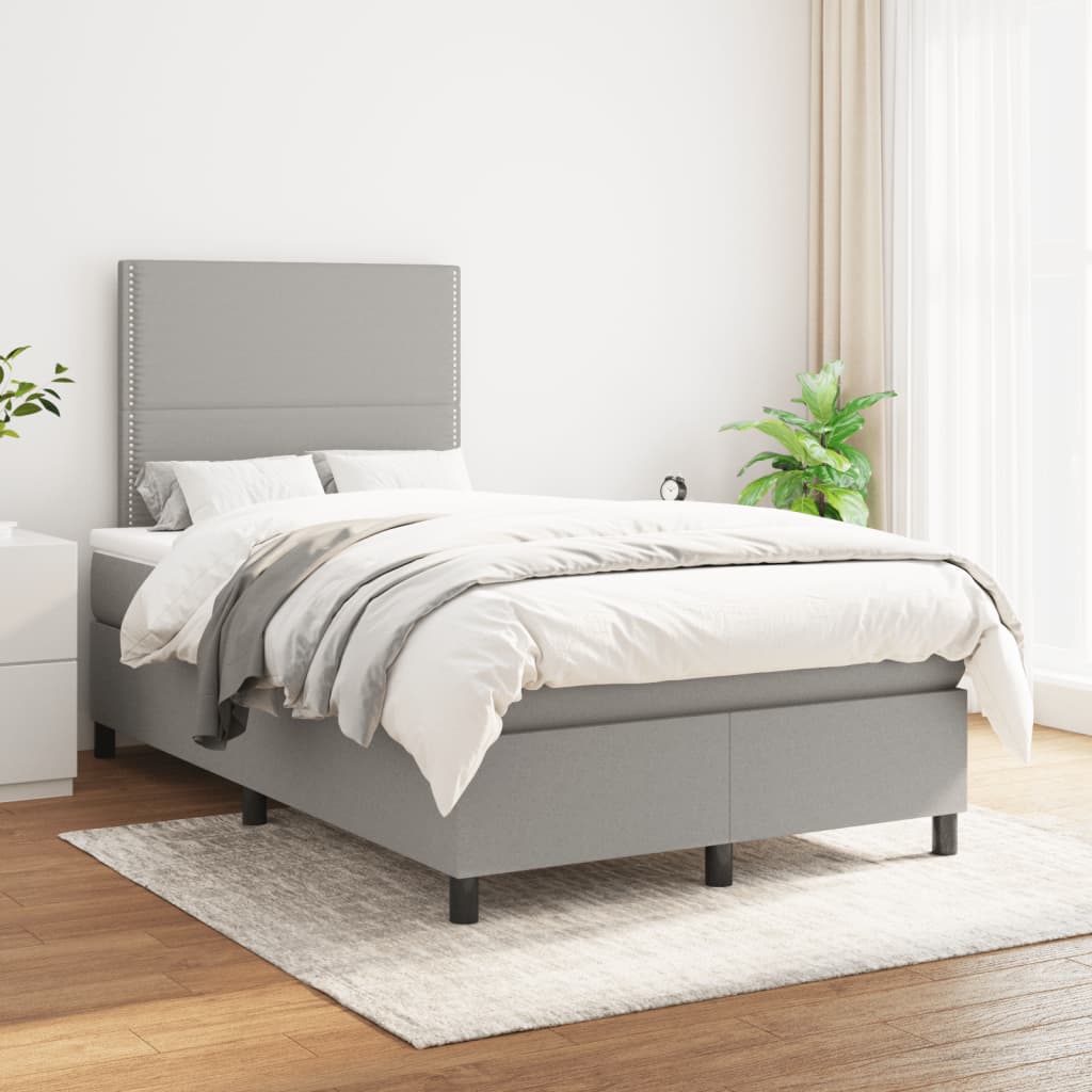 Κρεβάτι Boxspring με Στρώμα Ανοιχτό Γκρι 120x190 εκ. Υφασμάτινο