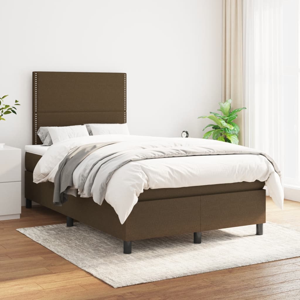 Κρεβάτι Boxspring με Στρώμα Σκούρο Καφέ 120x190 εκ Υφασμάτινο