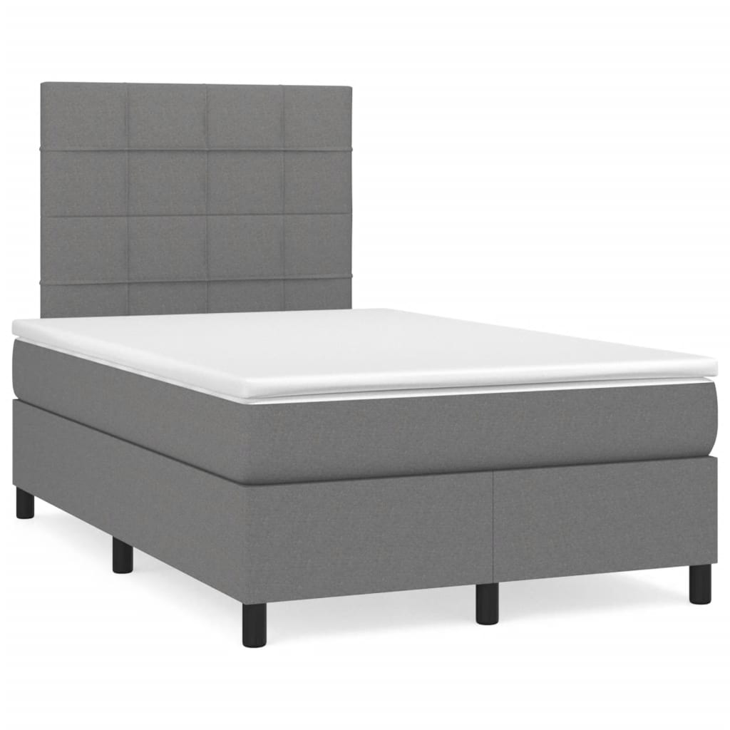 Κρεβάτι Boxspring με Στρώμα Σκούρο Γκρι 120x190 εκ Υφασμάτινο