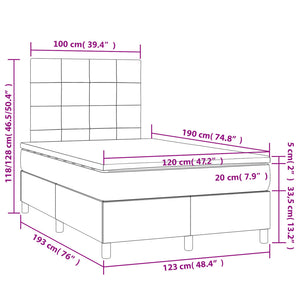 Κρεβάτι Boxspring με Στρώμα Σκούρο Καφέ 120x190 εκ Υφασμάτινο