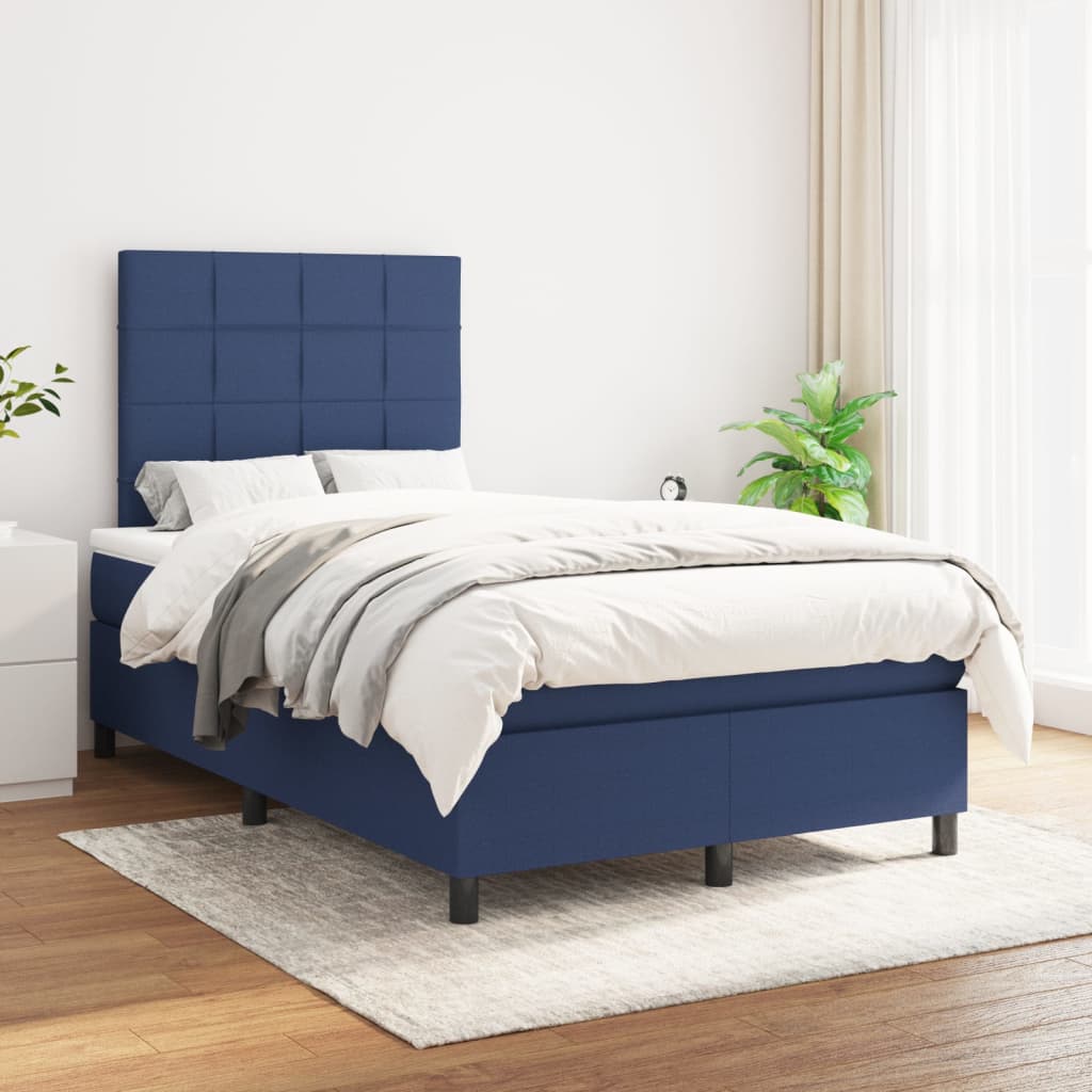 Κρεβάτι Boxspring με Στρώμα Μπλε 120x190 εκ. Υφασμάτινο - Pakobazaar