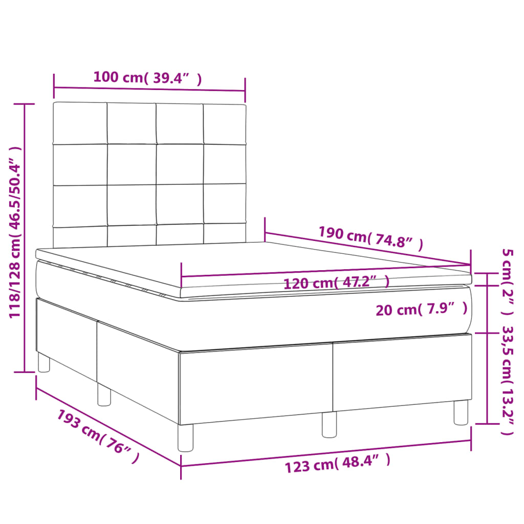 Κρεβάτι Boxspring με Στρώμα Μπλε 120x190 εκ. Υφασμάτινο - Pakobazaar