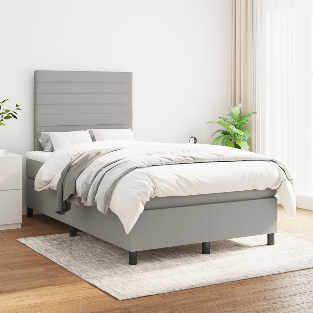 Κρεβάτι Boxspring με Στρώμα Ανοιχτό Γκρι 120x190 εκ. Υφασμάτινο