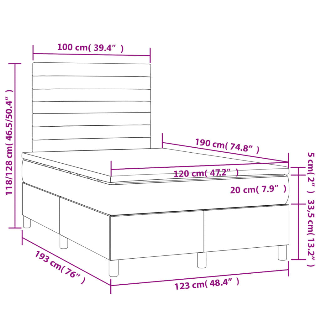 Κρεβάτι Boxspring με Στρώμα Ανοιχτό Γκρι 120x190 εκ. Υφασμάτινο