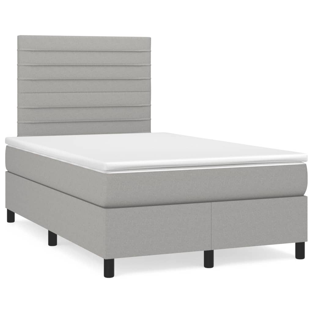 Κρεβάτι Boxspring με Στρώμα Ανοιχτό Γκρι 120x190 εκ. Υφασμάτινο