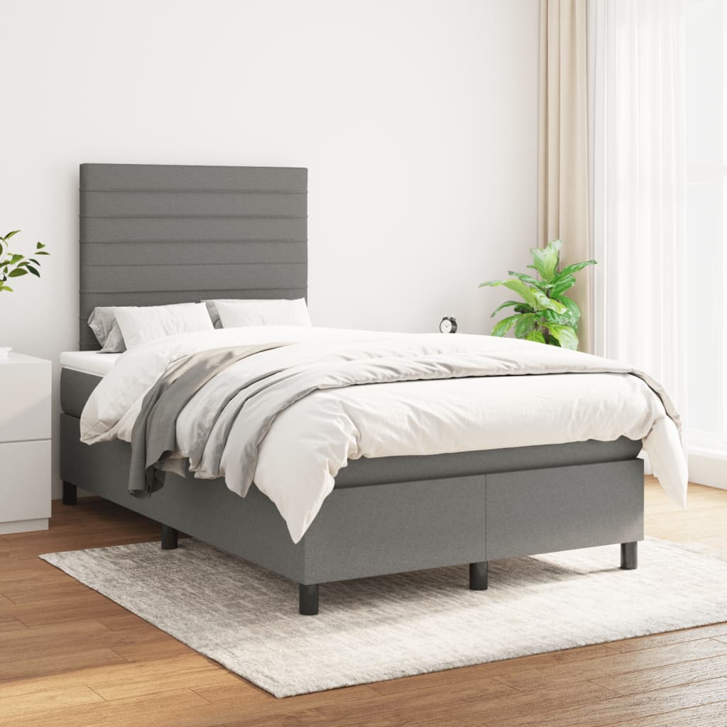 Κρεβάτι Boxspring με Στρώμα Σκούρο Γκρι 120x190 εκ Υφασμάτινο