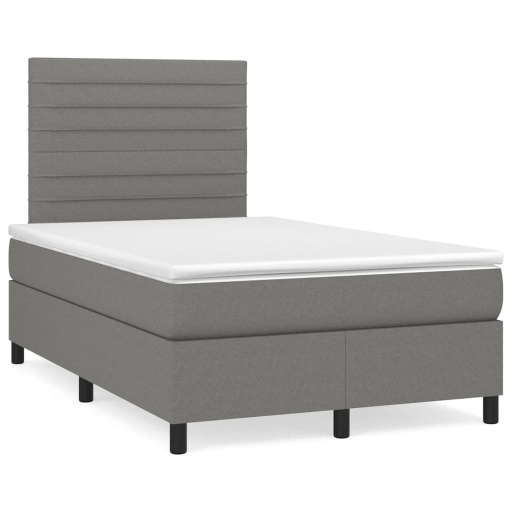 Κρεβάτι Boxspring με Στρώμα Σκούρο Γκρι 120x190 εκ Υφασμάτινο