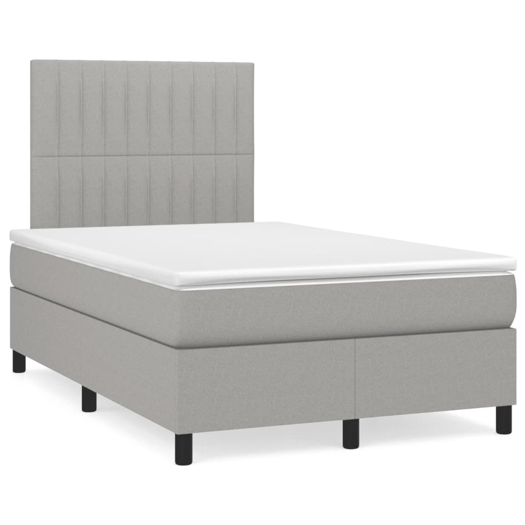 Κρεβάτι Boxspring με Στρώμα Ανοιχτό Γκρι 120x190 εκ. Υφασμάτινο