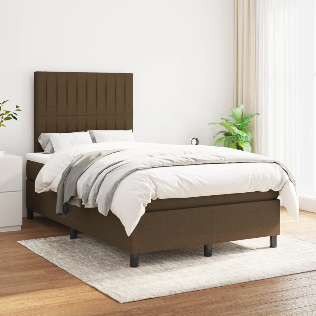Κρεβάτι Boxspring με Στρώμα Σκούρο Καφέ 120x190 εκ Υφασμάτινο