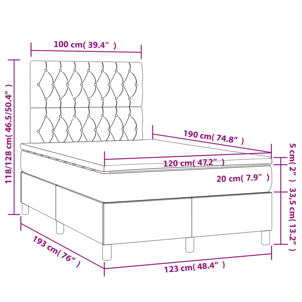 Κρεβάτι Boxspring με Στρώμα Μαύρο 120x190 εκ. Υφασμάτινο