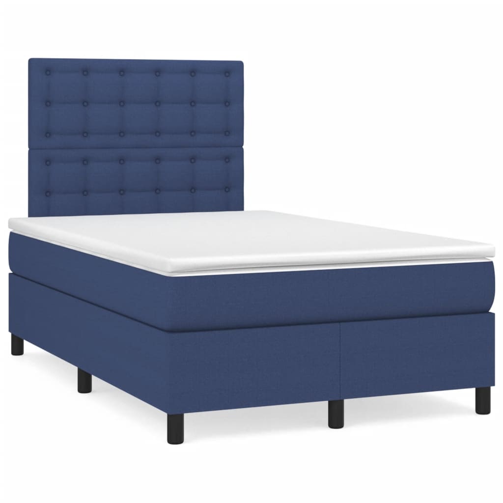 Κρεβάτι Boxspring με Στρώμα Μπλε 120x190 εκ. Υφασμάτινο - Pakobazaar