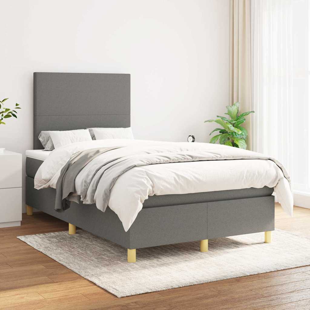 Κρεβάτι Boxspring με Στρώμα Σκούρο Γκρι 120x190 εκ Υφασμάτινο