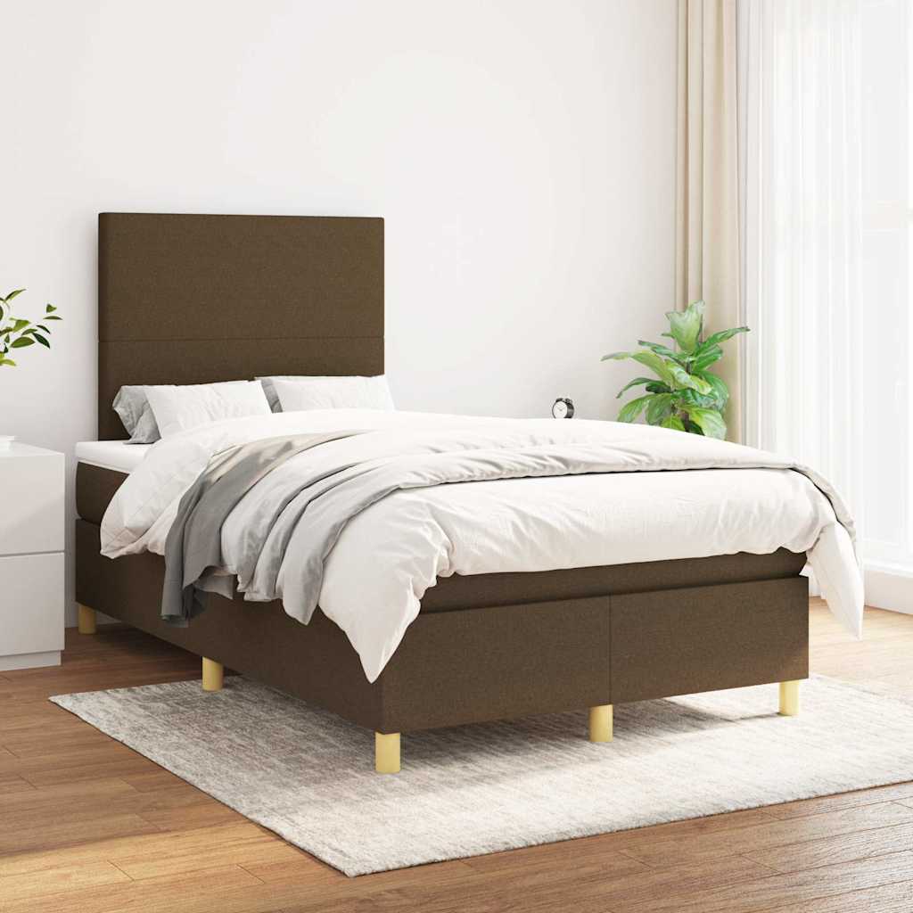 Κρεβάτι Boxspring με Στρώμα Σκούρο Καφέ 120x190 εκ Υφασμάτινο