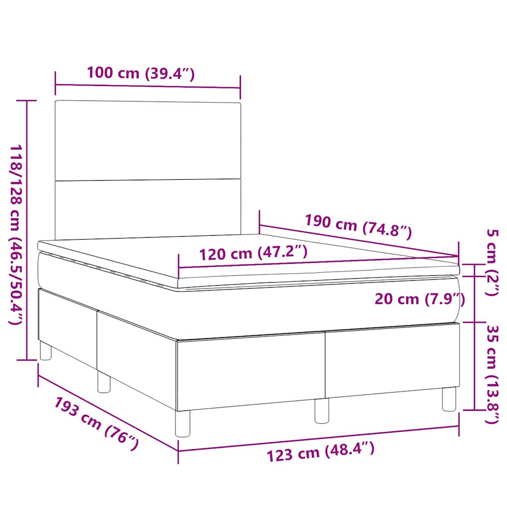Κρεβάτι Boxspring με Στρώμα Σκούρο Καφέ 120x190 εκ Υφασμάτινο