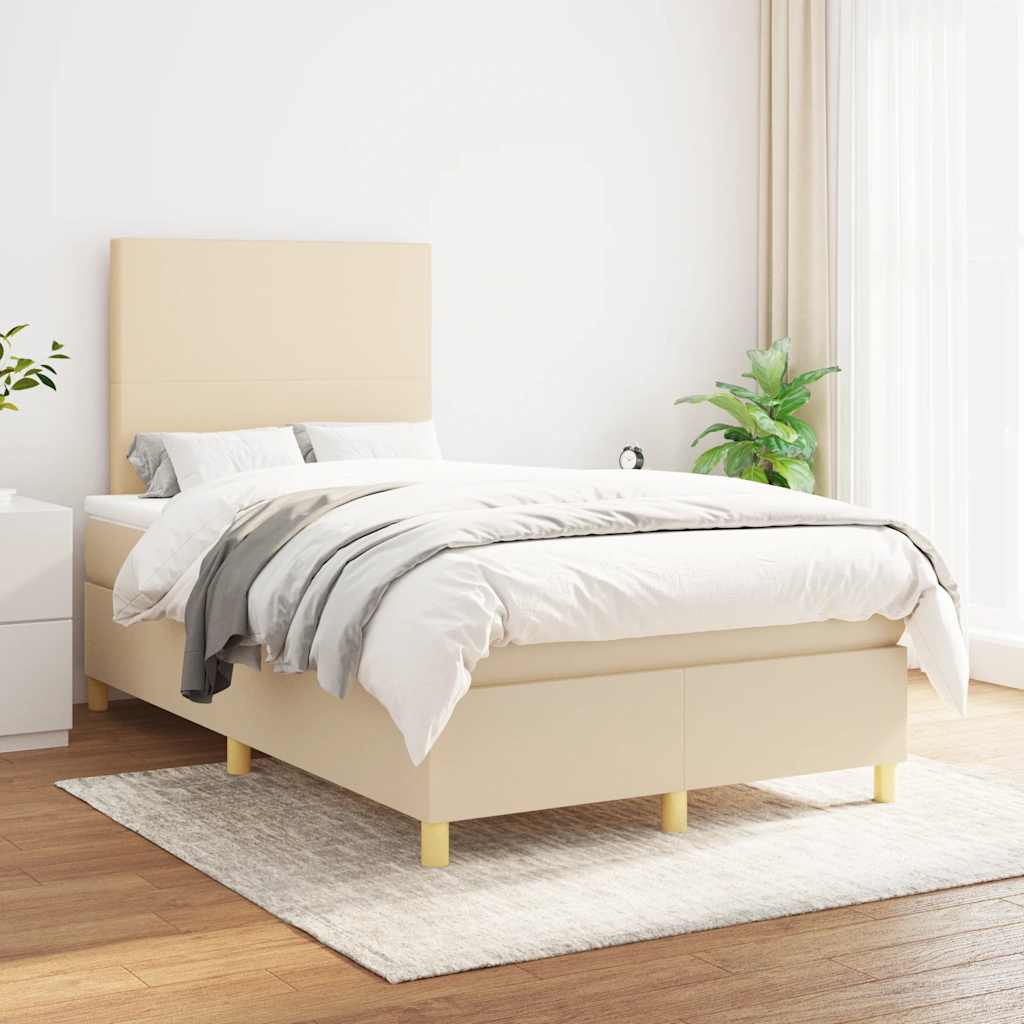 Κρεβάτι Boxspring με Στρώμα Κρεμ 120x190 εκ. Υφασμάτινο - Pakobazaar