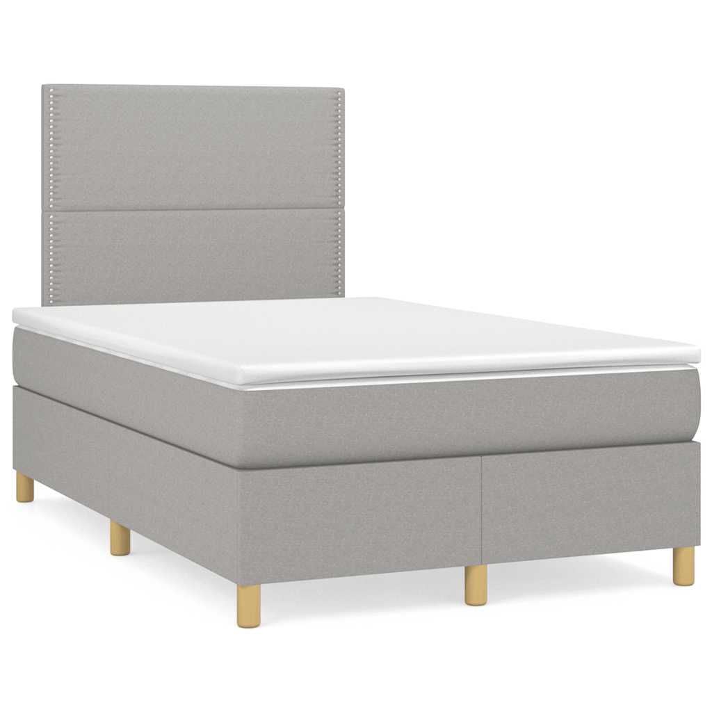Κρεβάτι Boxspring με Στρώμα Ανοιχτό Γκρι 120x190 εκ. Υφασμάτινο
