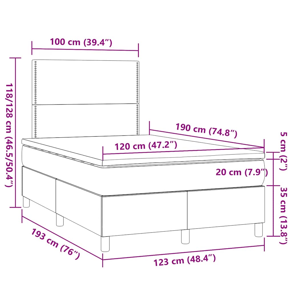 Κρεβάτι Boxspring με Στρώμα Μπλε 120x190 εκ. Υφασμάτινο - Pakobazaar