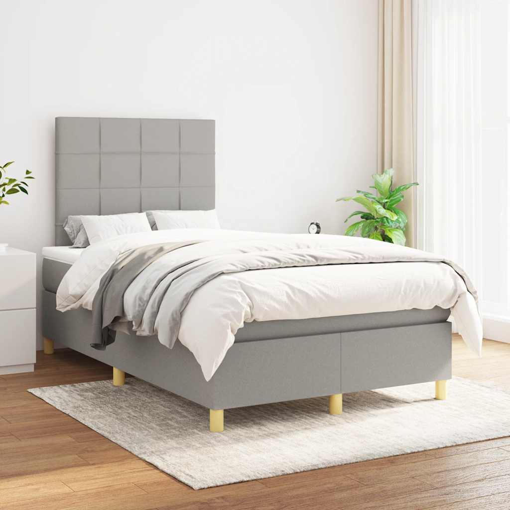 Κρεβάτι Boxspring με Στρώμα Ανοιχτό Γκρι 120x190 εκ. Υφασμάτινο