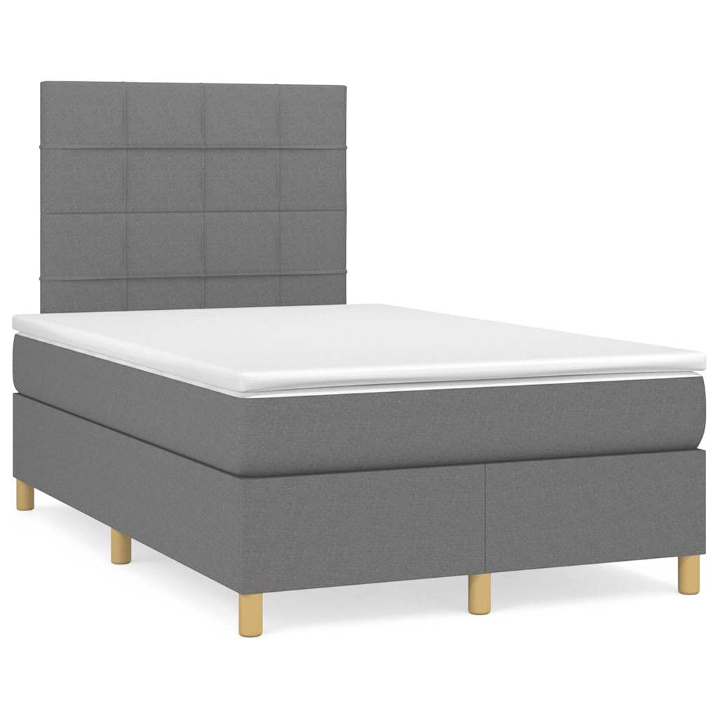 Κρεβάτι Boxspring με Στρώμα Σκούρο Γκρι 120x190 εκ Υφασμάτινο