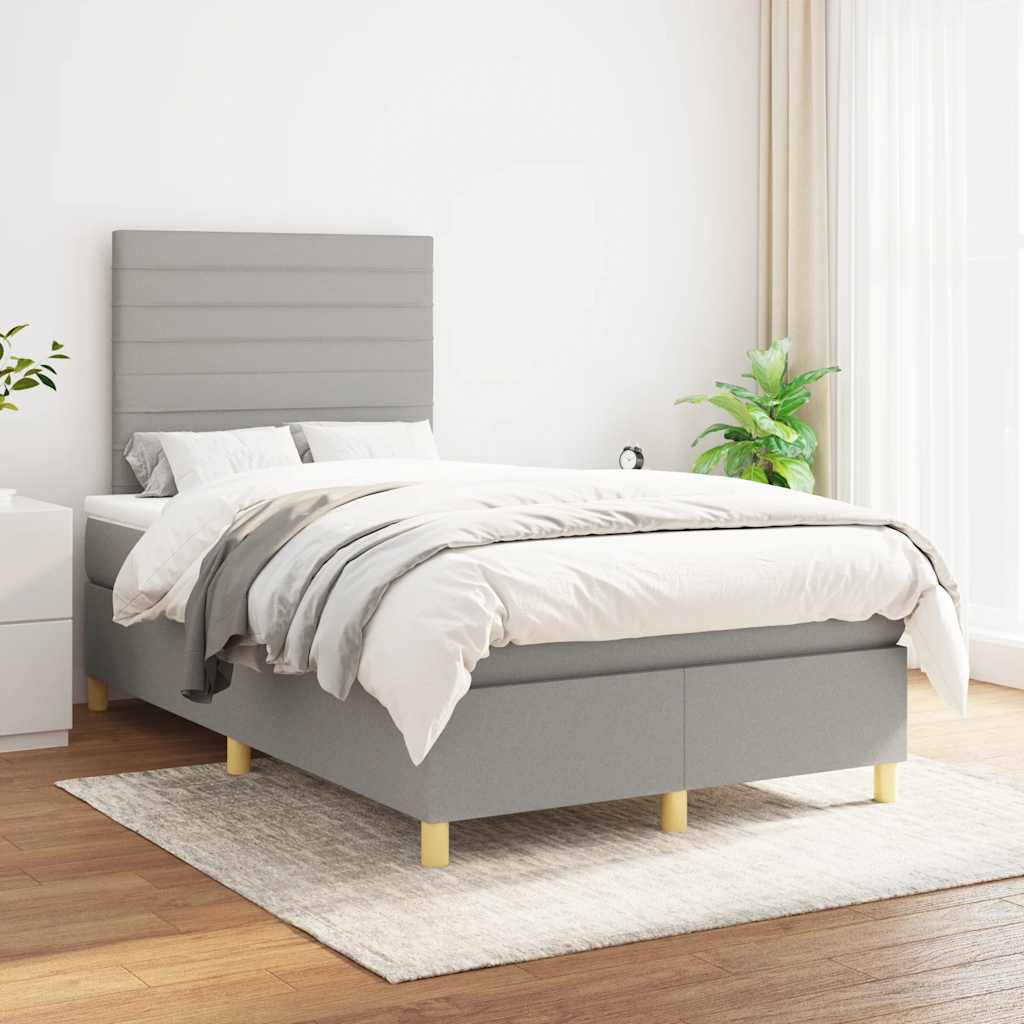 Κρεβάτι Boxspring με Στρώμα Ανοιχτό Γκρι 120x190 εκ. Υφασμάτινο