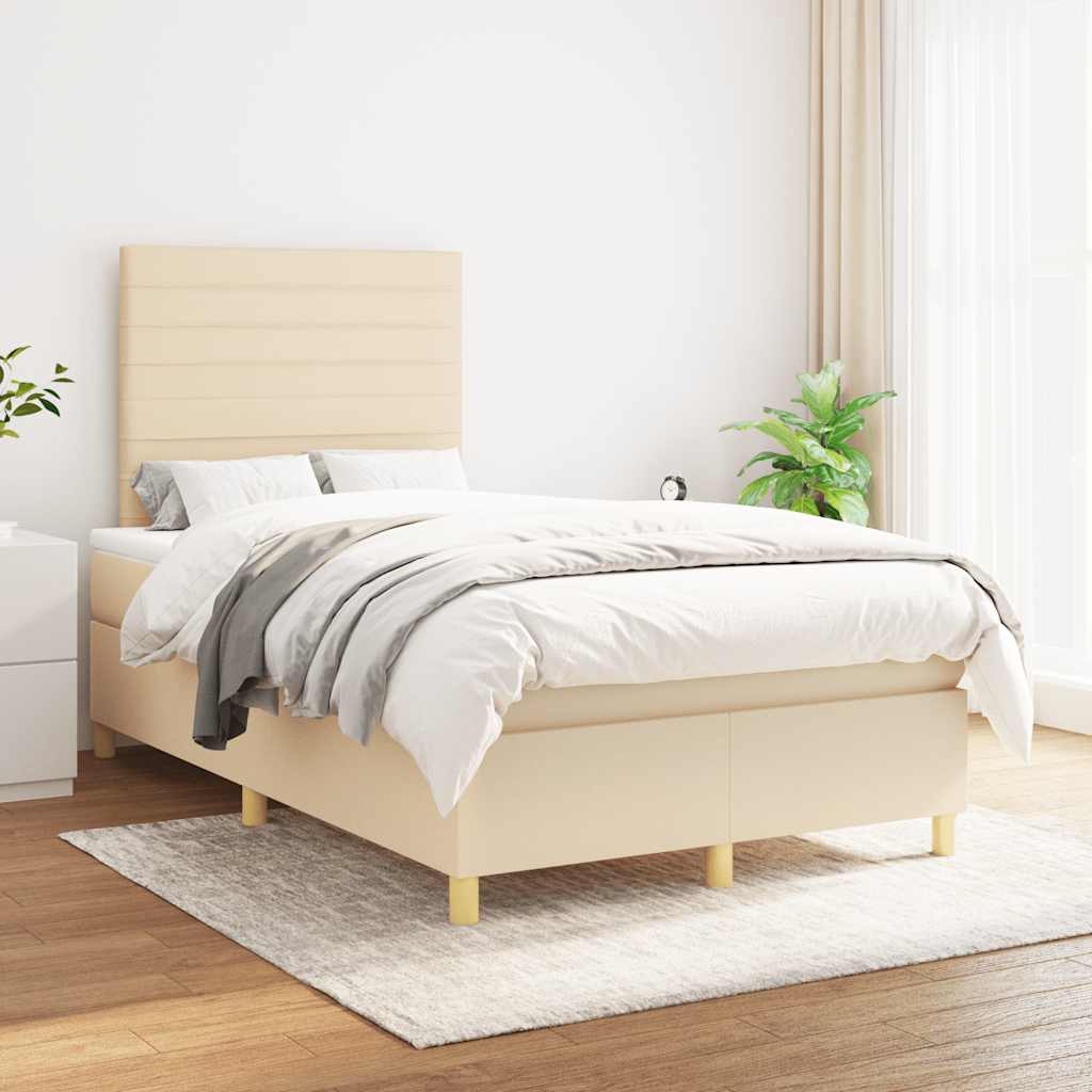 Κρεβάτι Boxspring με Στρώμα Κρεμ 120x190 εκ. Υφασμάτινο - Pakobazaar